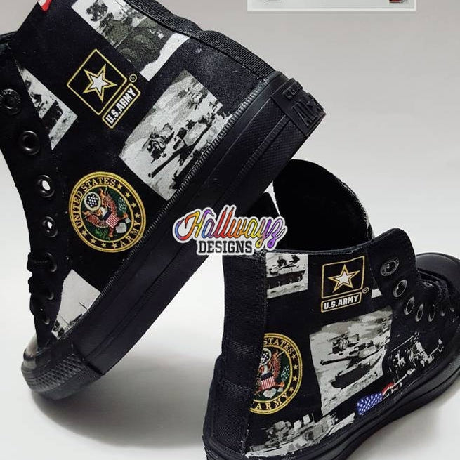 Custom United States of America Army Veteran Converse Sneakers, Unisex Adult Personalized Athletic Causal Shoe by Hallwayz Designs