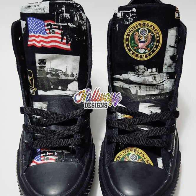 Custom United States of America Army Veteran Converse Sneakers, Unisex Adult Personalized Athletic Causal Shoe by Hallwayz Designs